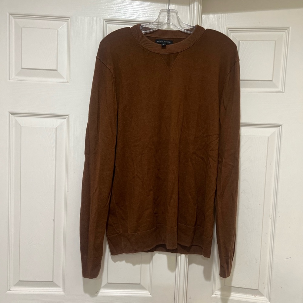 Banana‎ Republic Men’s Large Fine Merino Wool Cashmere Sweater Crewneck Brown